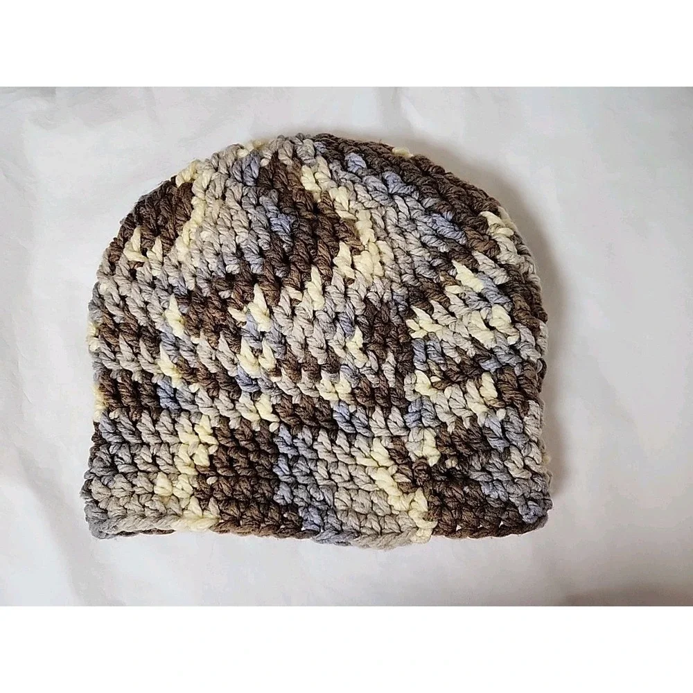 NWOT 2 Hand-Knit Beanies Warm Colors Cotton-Wool Acrylic Blends Cottagecore Cozy